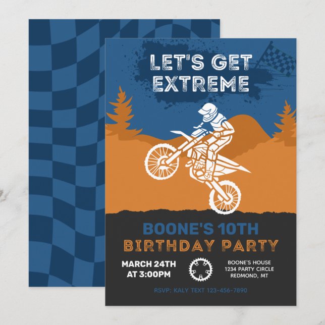 Motocross Birthday-inbjudan | Dirt Bike Inbjudan (Fram/baksida)