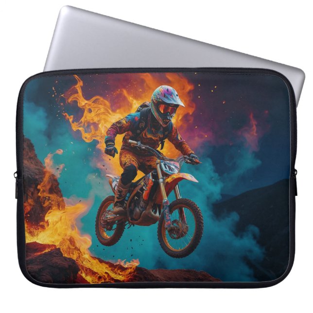 Motocross-cyklist & vulkanutbrott laptop fodral (Framsidan)