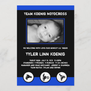 Motocross Dirt Bike Birth Announcement Blue/Black Meddelande