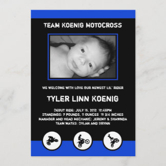 Motocross Dirt Bike Birth Announcement Blue/Black Meddelande