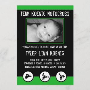 Motocross Dirt Bike Birth Notice (Grönt) Meddelande