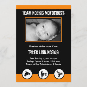 Motocross Dirt Bike Birth Notice (Orange) Meddelande