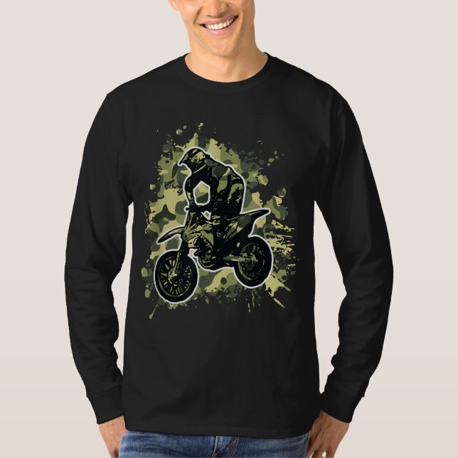 Motocross Dirt Bike Camo Camouflage Motorcycle Rid T Shirt (Framsida)