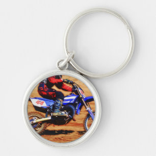Motocross Dirt-Bike Champion Racer 4 Rund Silverfärgad Nyckelring
