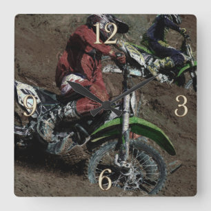 Motocross Dirt-Bike Champion Racer Fyrkantig Klocka