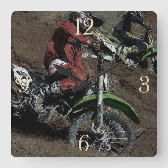 Motocross Dirt-Bike Champion Racer Fyrkantig Klocka (Framsida)