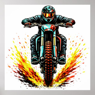 Motocross Dirt Bike Förare Med Eldig Spår Extrem Poster