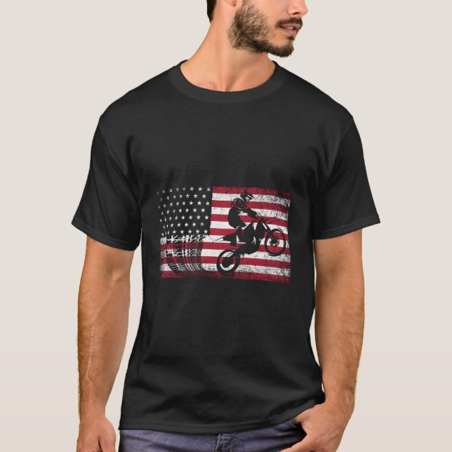 Motocross Dirt Bike Tävla Biker 4th of June Ameri T Shirt (Framsida)