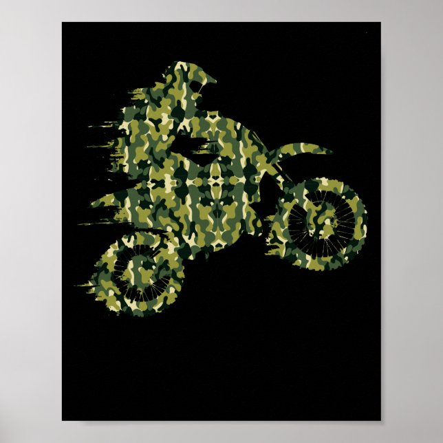 Motocross Dirt Bike Tävla Shirt Camo Camouflage Poster (Framsidan)
