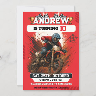 Motocross Dirt Motorcykel Birthday, alla åldrar Inbjudningar