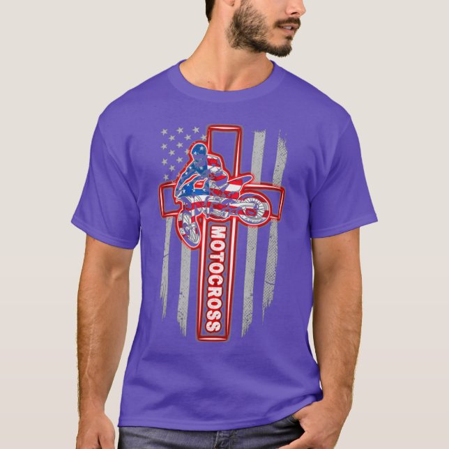 Motocross Drag Tävla American Flagga Kor T Shirt (Framsida)