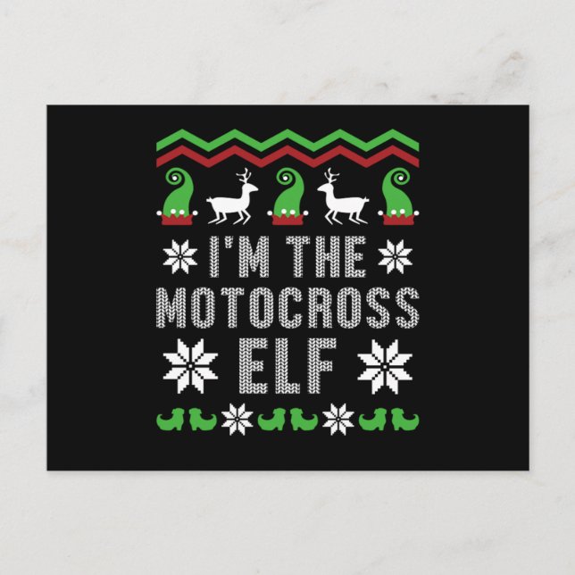 Motocross Elf Motorcycle Ugly Christmas Biker Gift Vykort (Framsida)