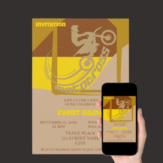 Motocross-evenemang firande födelsedagsinbjudan inbjudningar