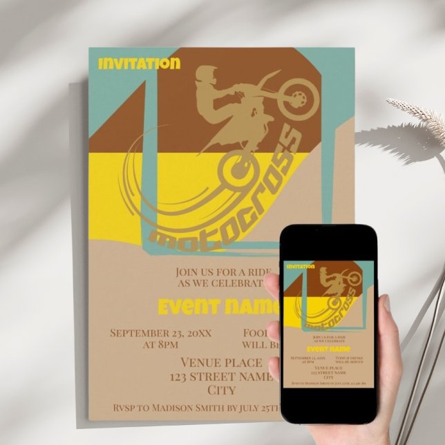 Motocross evenemangsfirande födelsedagsinbjudan inbjudningar (Skapare uppladdad)
