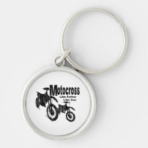 Motocross Far/Son Rund Silverfärgad Nyckelring