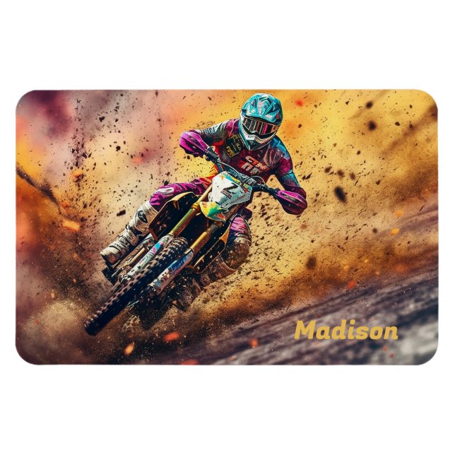 Motocross för anpassat namn magnet (Horisontell)