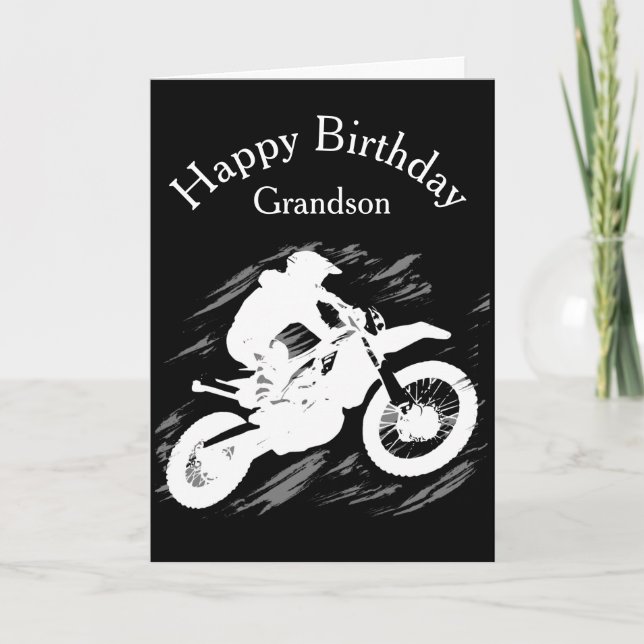 Motocross Grandson Birthday Sport Motorcycle Tävli Kort (Framsida)