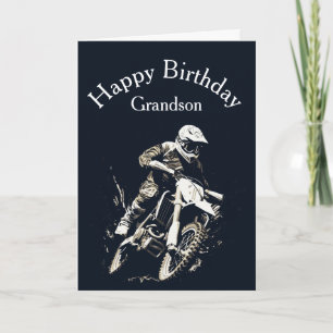 Motocross Grandson Birthday Sport Motorcycle Tävli Kort