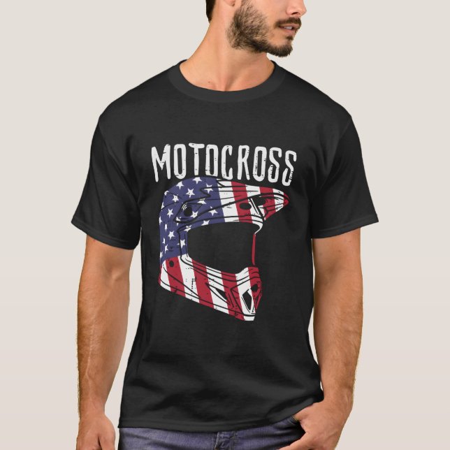 Motocross Helmet US Flagga Dirt Bike Patriot Biker T Shirt (Framsida)