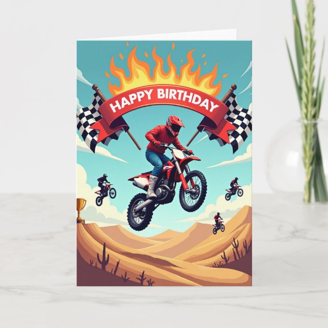 Motocross-hopp-födelsedags kort (Framsida)