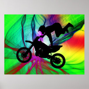 Motocross i Psychedelic spindelnät Poster