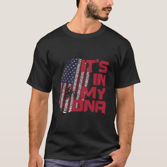 Motocross In Dna Fingerprint American Patriot 4Th  T Shirt (Framsida)