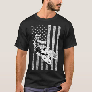 Motocross Jumping Bike Distress American Flagga T Shirt