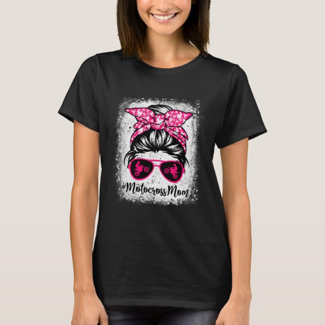 Motocross Mom Leopard Messy Bun Sport  Mother's Da T Shirt (Framsida)