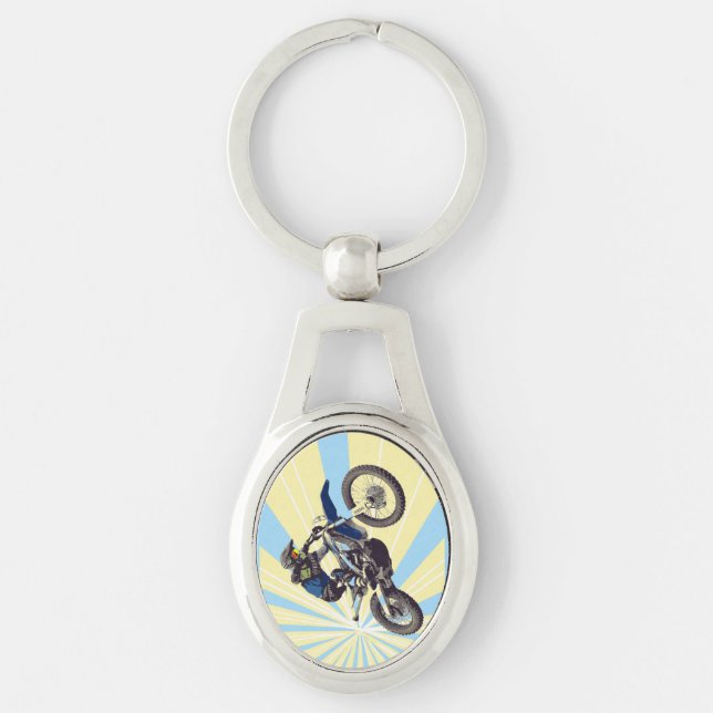 Motocross Ovalt Silverfärgad Nyckelring (Framsidan)