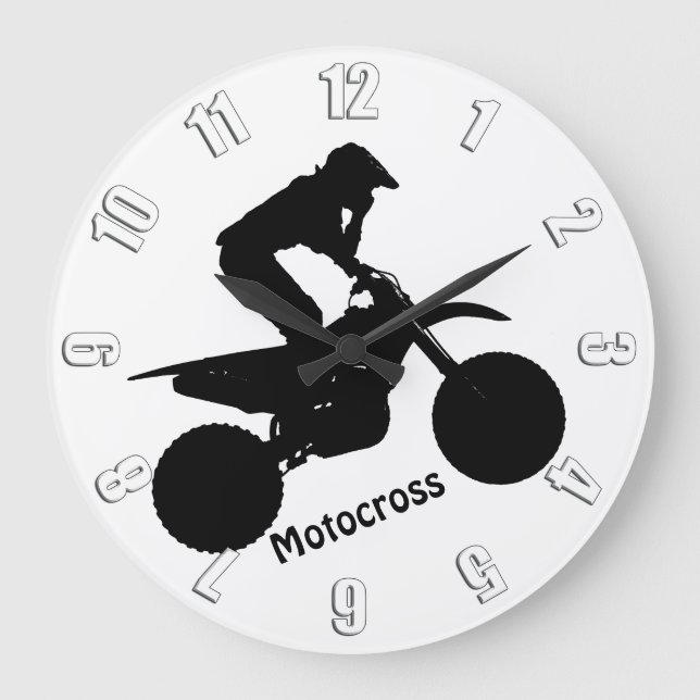 Motocross Racer Silhouette Stor Klocka (Framsida)