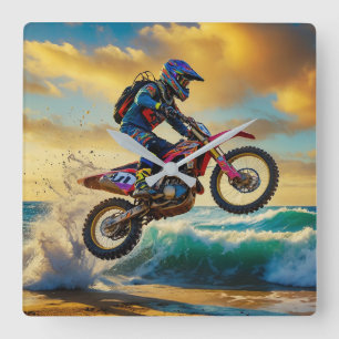 Motocross Racer vid Beach Tävling II Fyrkantig Klocka
