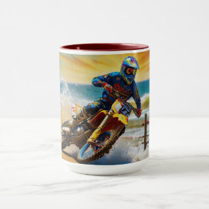 Motocross Racer vid Beach Tävling Mugg