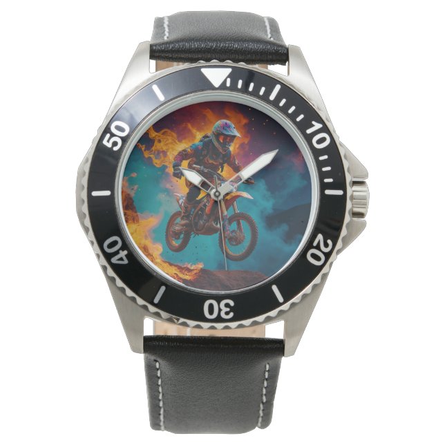 Motocross Racer & Volcanic Eruption Armbandsur (Framsida)