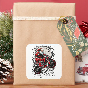 Motocross Santa Hoppande Motorcykel Fyrkantigt Klistermärke