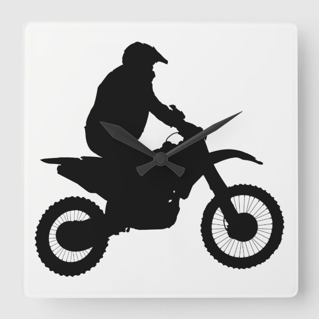 Motocross Silhouette Fyrkantig Klocka (Framsida)