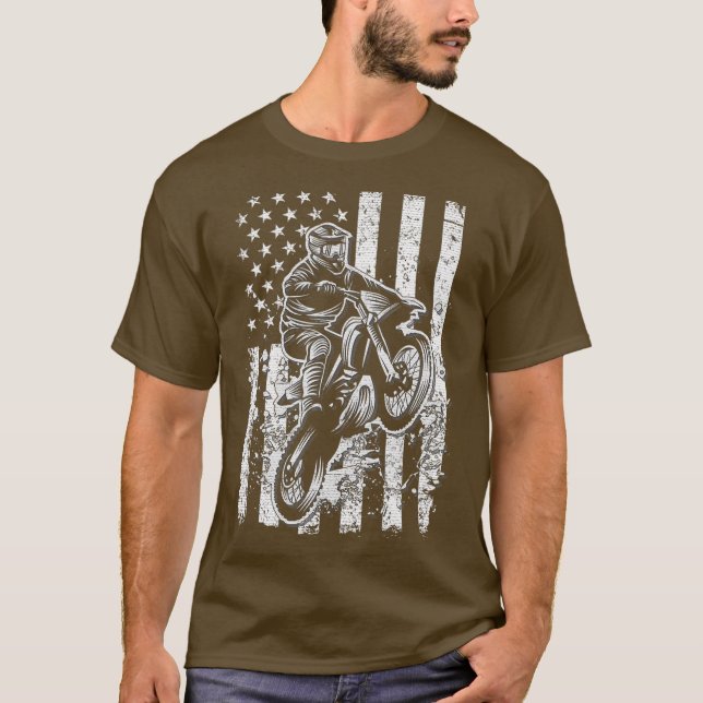 Motocross USA American Flagga Dirtcycle T Shirt (Framsida)