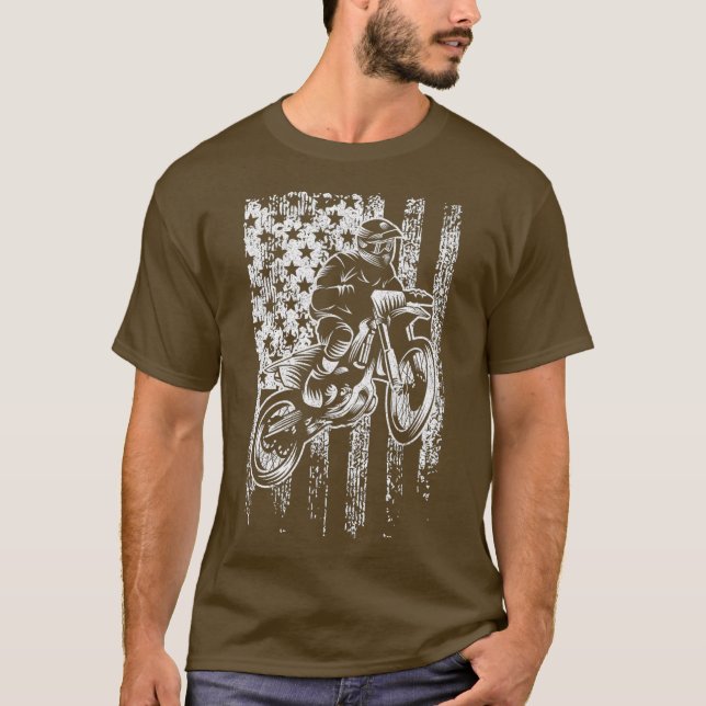 Motocross USA American Flagga Dirtcycle T Shirt (Framsida)