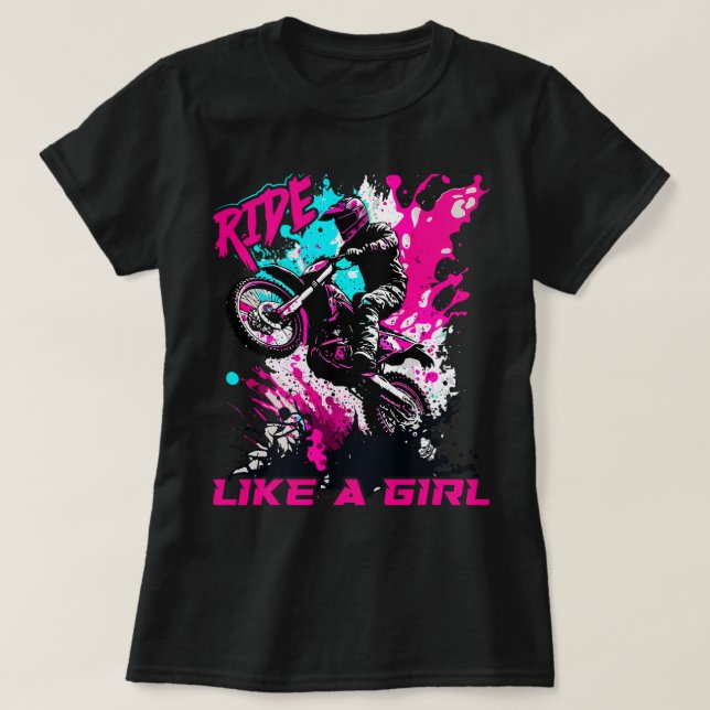 Motocross Women åker som en flicka. T Shirt (Design framsida)