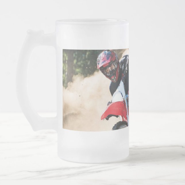 Motocrossåkare kastkudde frostat ölglas (Vänster)