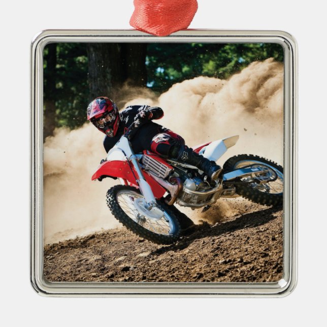 Motocrossåkare kastkudde julgransprydnad metall (Framsidan)