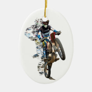 Motocrossen i öknen med flyg lappar julgransprydnad keramik