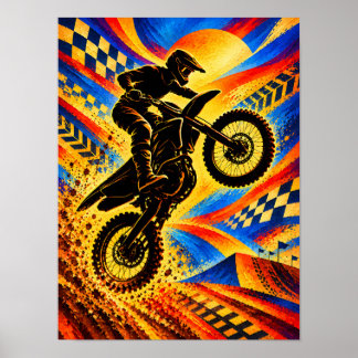Motocrossförare Extremt Hopp Silhuett Poster