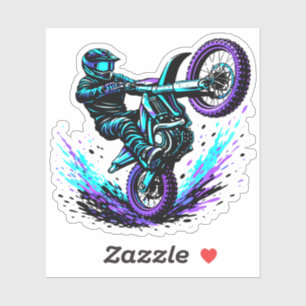 Motocrossförare gör wheelie i livfull rörelse klistermärken