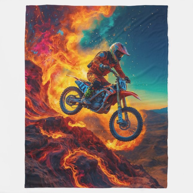 Motocrossförare undkommer eld fleecefilt (Framsidan)