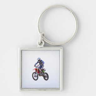 Motocrosshopp Fyrkantig Silverfärgad Nyckelring