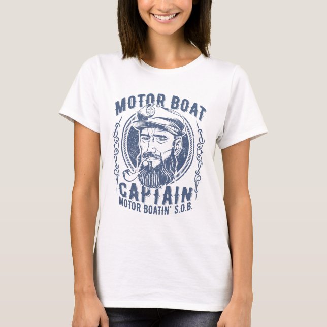Motor Boat Captain Funny Pontoon Boating Motor Boa T Shirt (Framsida)