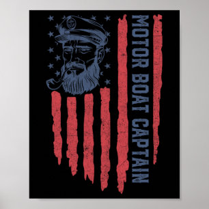 Motor Boat Kapten American Flagga Pontoon Boating Poster