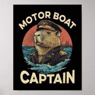 Motor Boat Kapten Funny Capybara Mariner Poster
