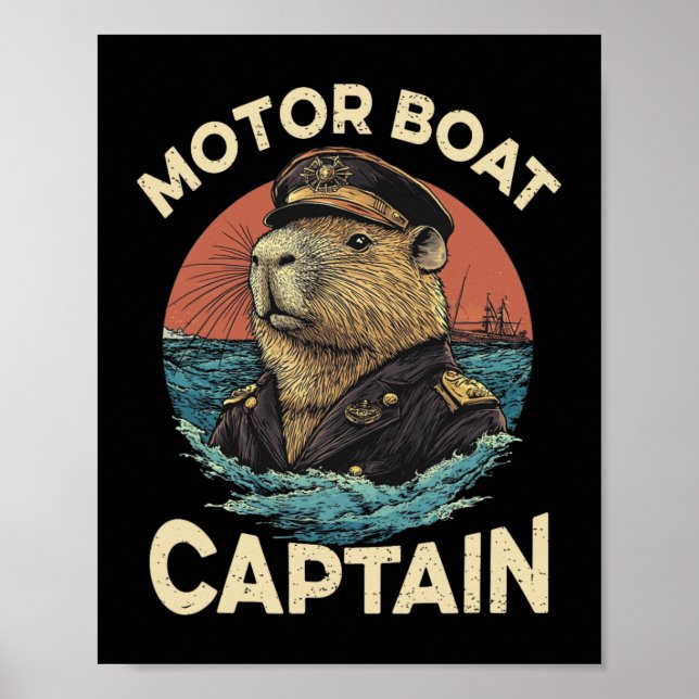 Motor Boat Kapten Funny Capybara Mariner Poster (Framsidan)