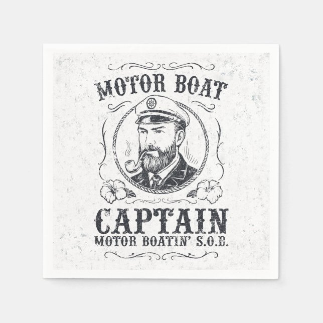 Motor Boat Kapten Funny Pontoon Boating Pappersservett (Framsidan)